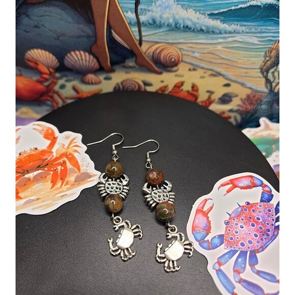 Crusty Crab Ocean Jasper Gemstone Earrings - Picture 4 of 6